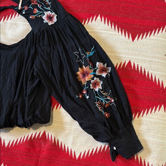 Free People Black Blouse with Colorful Floral Details - Picture 3 of 5